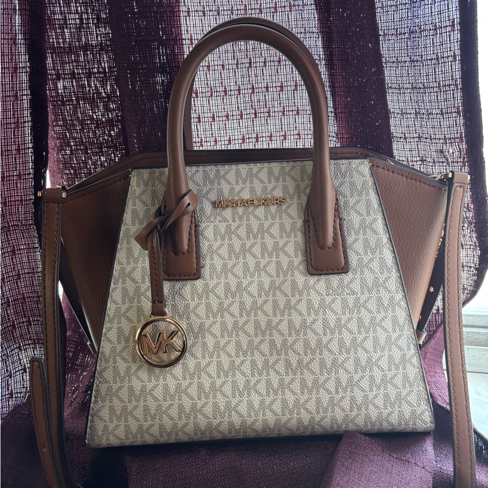 Michael Kors Tan and White Satchel